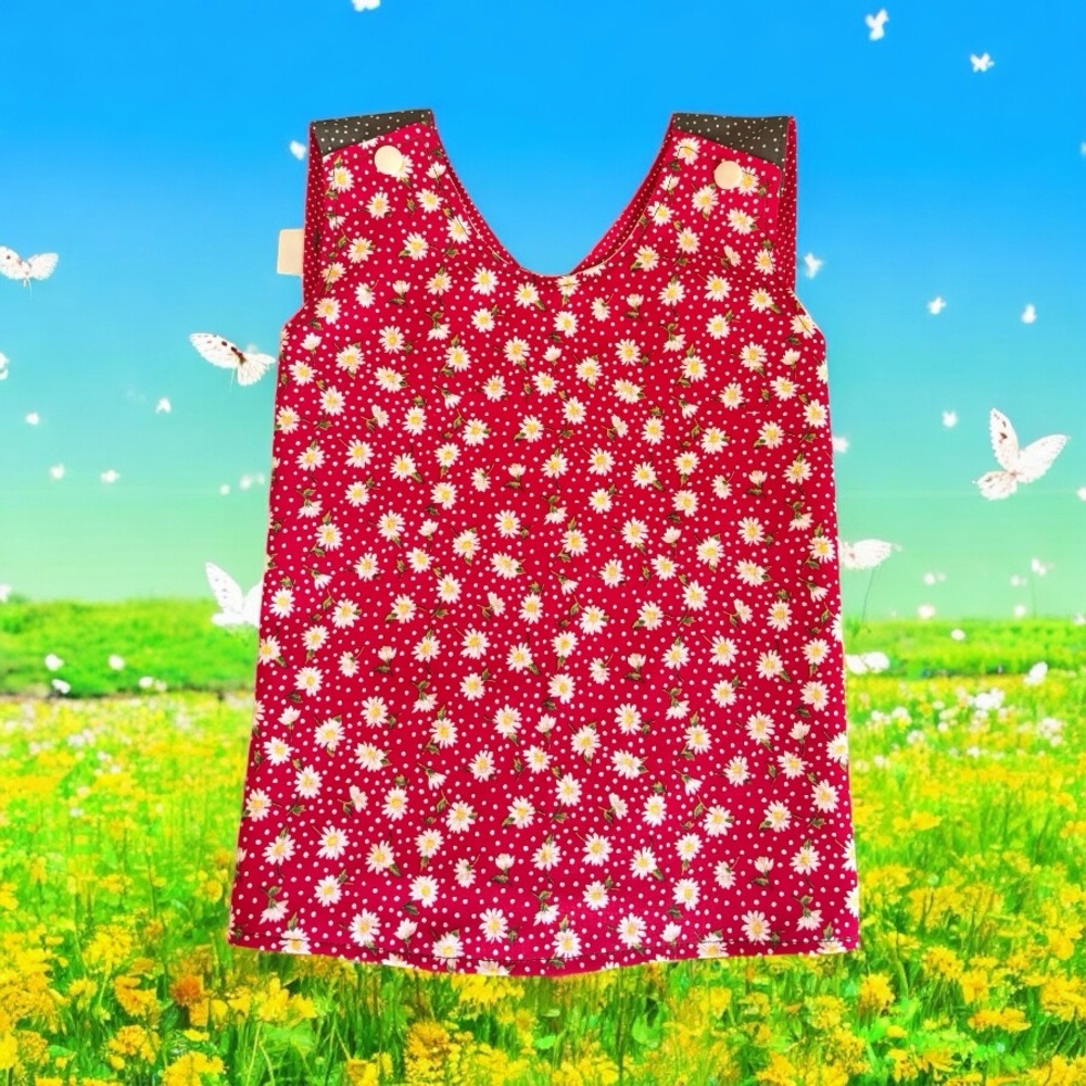 Hand Crafted Red and White Daisy Reversible Sundress